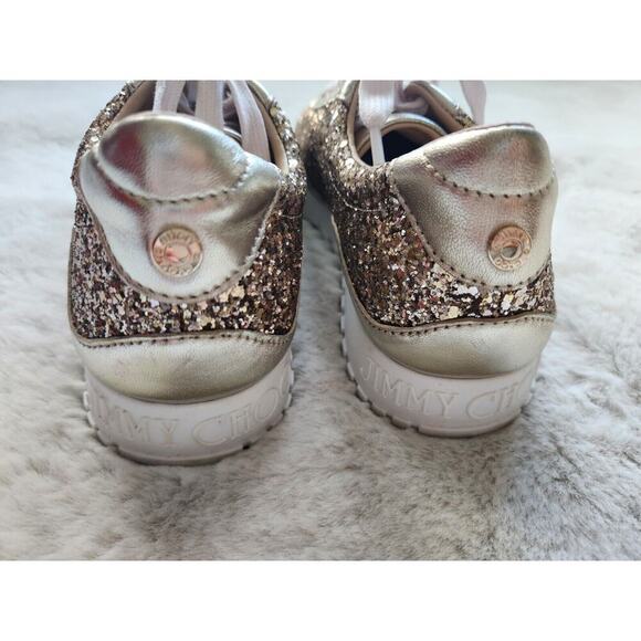 NWD JIMMY CHOO Monza Glittered Metallic Leather Sneakers Sz 36.5 Gold - Picture 10 of 11